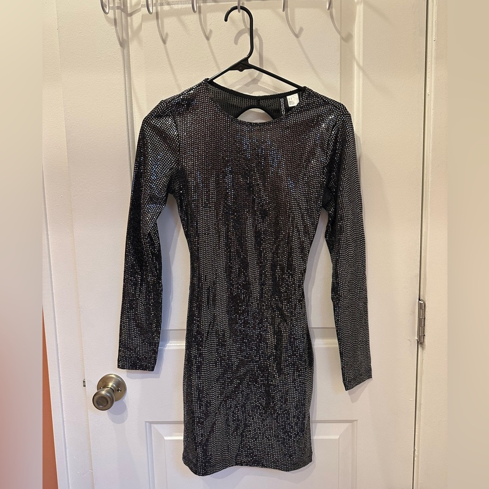 H&M Shimmering Black Long Sleeve Dress